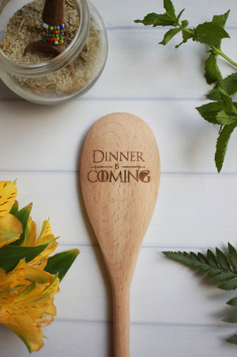Dinner Is Coming Wooden Engraved Spoon